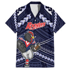 Custom Roosters Rugby Polynesian Tribal Family Matching Off The Shoulder Long Sleeve Dress and Hawaiian Shirt