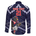 Custom Roosters Rugby Polynesian Tribal Family Matching Off The Shoulder Long Sleeve Dress and Hawaiian Shirt