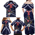 Custom Roosters Rugby Polynesian Tribal Family Matching Off Shoulder Maxi Dress and Hawaiian Shirt