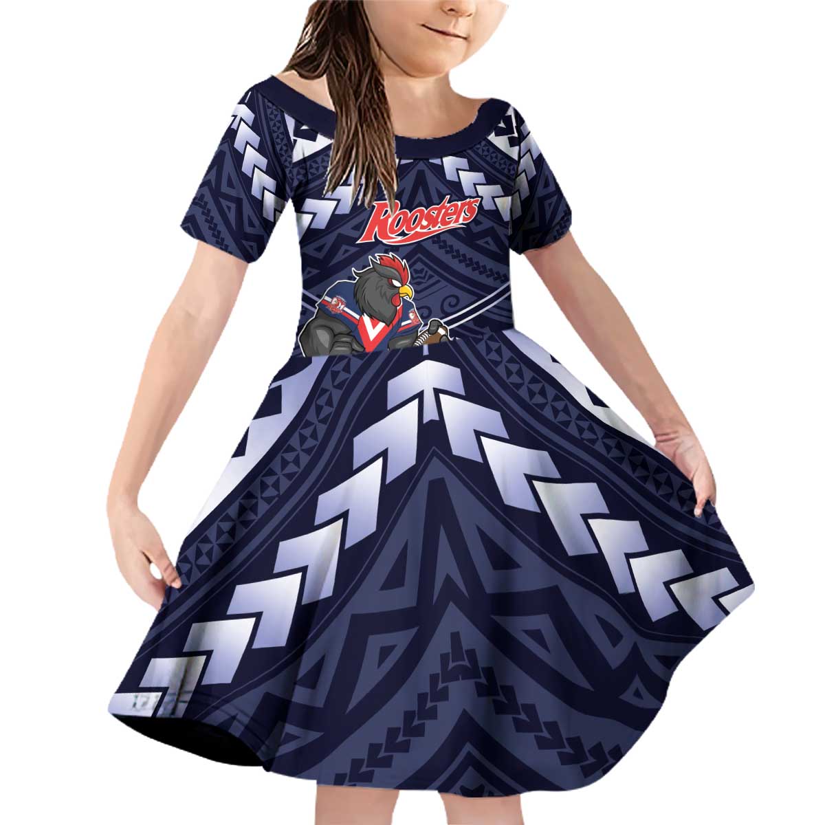 Custom Roosters Rugby Polynesian Tribal Family Matching Off Shoulder Short Dress and Hawaiian Shirt