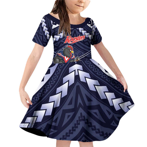 Custom Roosters Rugby Polynesian Tribal Family Matching Off Shoulder Short Dress and Hawaiian Shirt