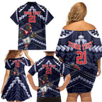 Custom Roosters Rugby Polynesian Tribal Family Matching Off Shoulder Short Dress and Hawaiian Shirt