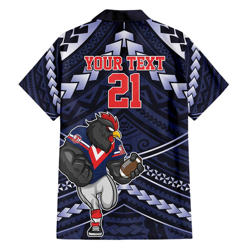 Custom Roosters Rugby Polynesian Tribal Family Matching Off Shoulder Short Dress and Hawaiian Shirt
