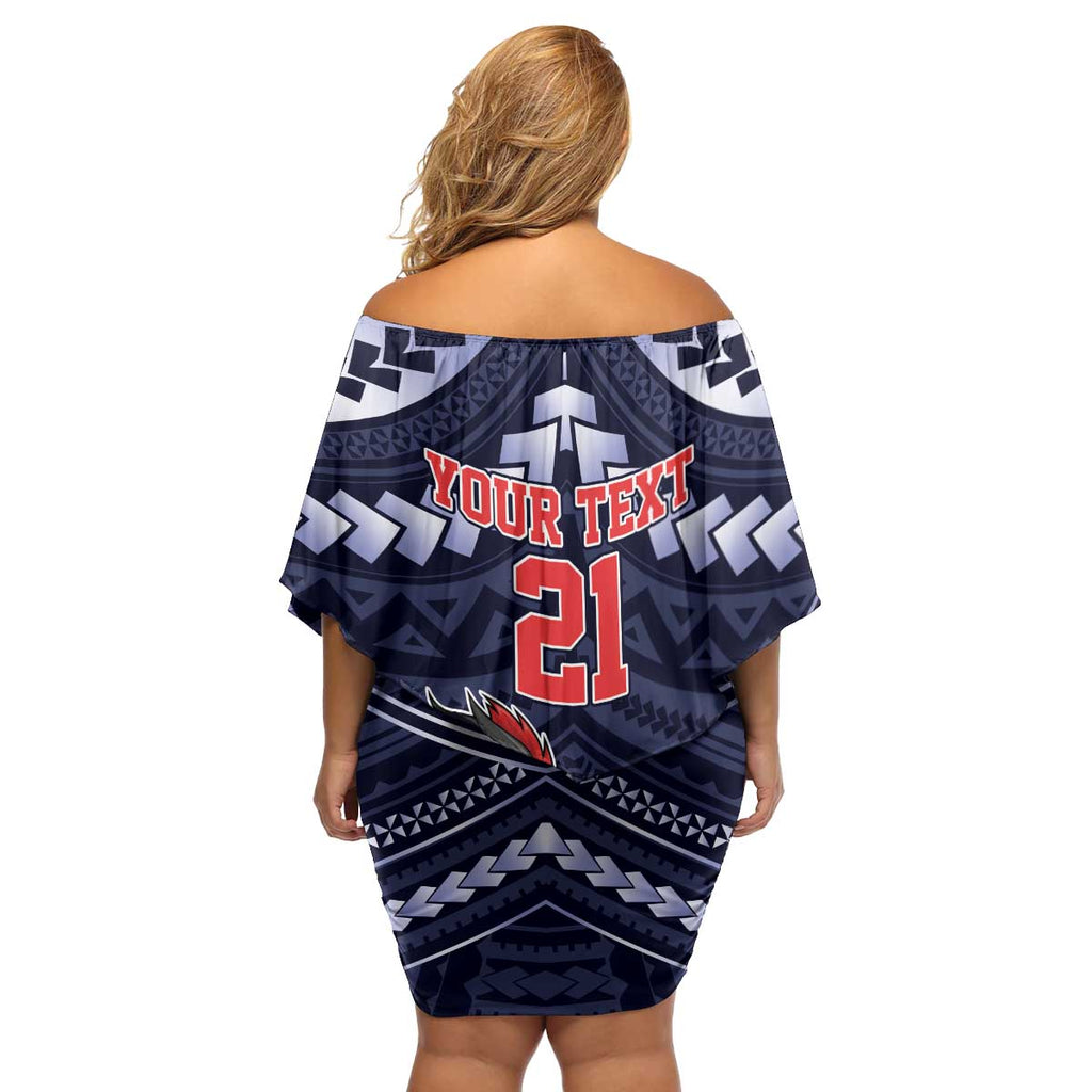 Custom Roosters Rugby Polynesian Tribal Family Matching Off Shoulder Short Dress and Hawaiian Shirt