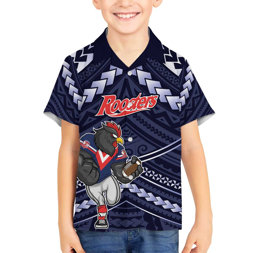 Custom Roosters Rugby Polynesian Tribal Family Matching Off Shoulder Short Dress and Hawaiian Shirt