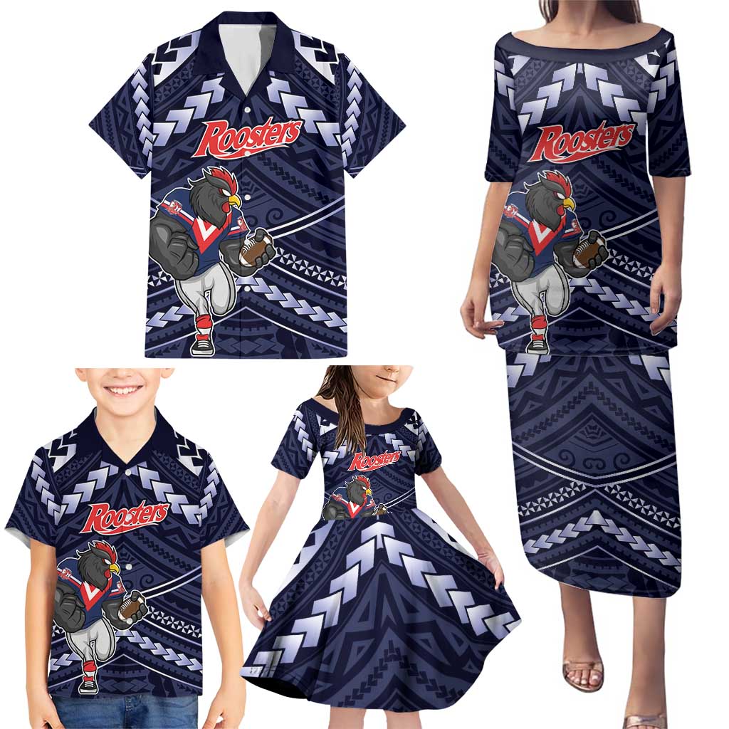 Custom Roosters Rugby Polynesian Tribal Family Matching Puletasi and Hawaiian Shirt