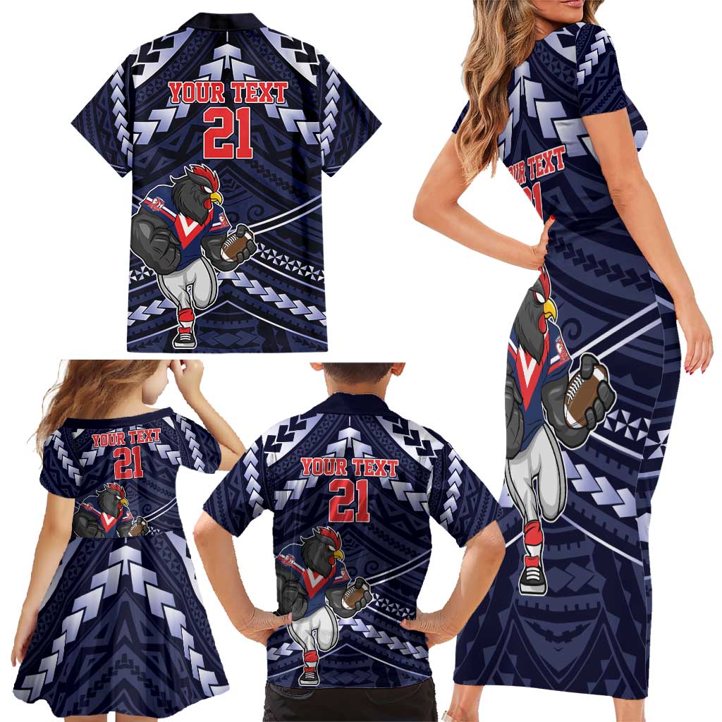 Custom Roosters Rugby Polynesian Tribal Family Matching Short Sleeve Bodycon Dress and Hawaiian Shirt