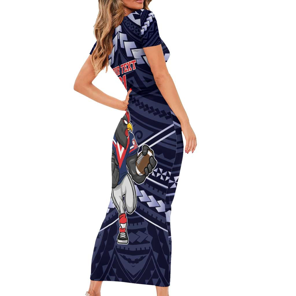 Custom Roosters Rugby Polynesian Tribal Family Matching Short Sleeve Bodycon Dress and Hawaiian Shirt
