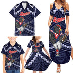 Custom Roosters Rugby Polynesian Tribal Family Matching Summer Maxi Dress and Hawaiian Shirt