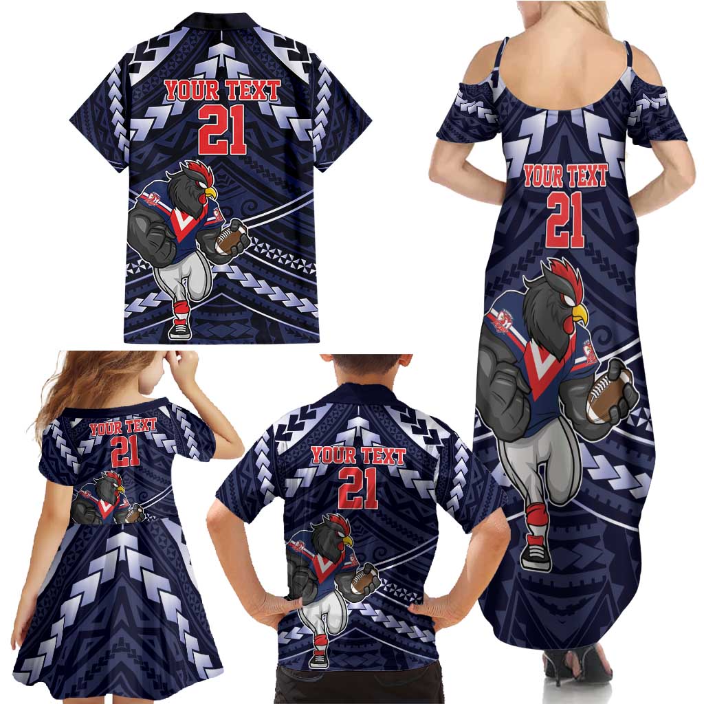 Custom Roosters Rugby Polynesian Tribal Family Matching Summer Maxi Dress and Hawaiian Shirt