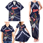 Custom Roosters Rugby Polynesian Tribal Family Matching Tank Maxi Dress and Hawaiian Shirt