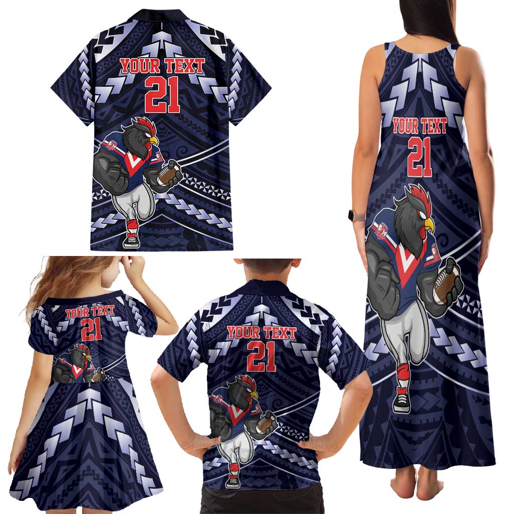 Custom Roosters Rugby Polynesian Tribal Family Matching Tank Maxi Dress and Hawaiian Shirt