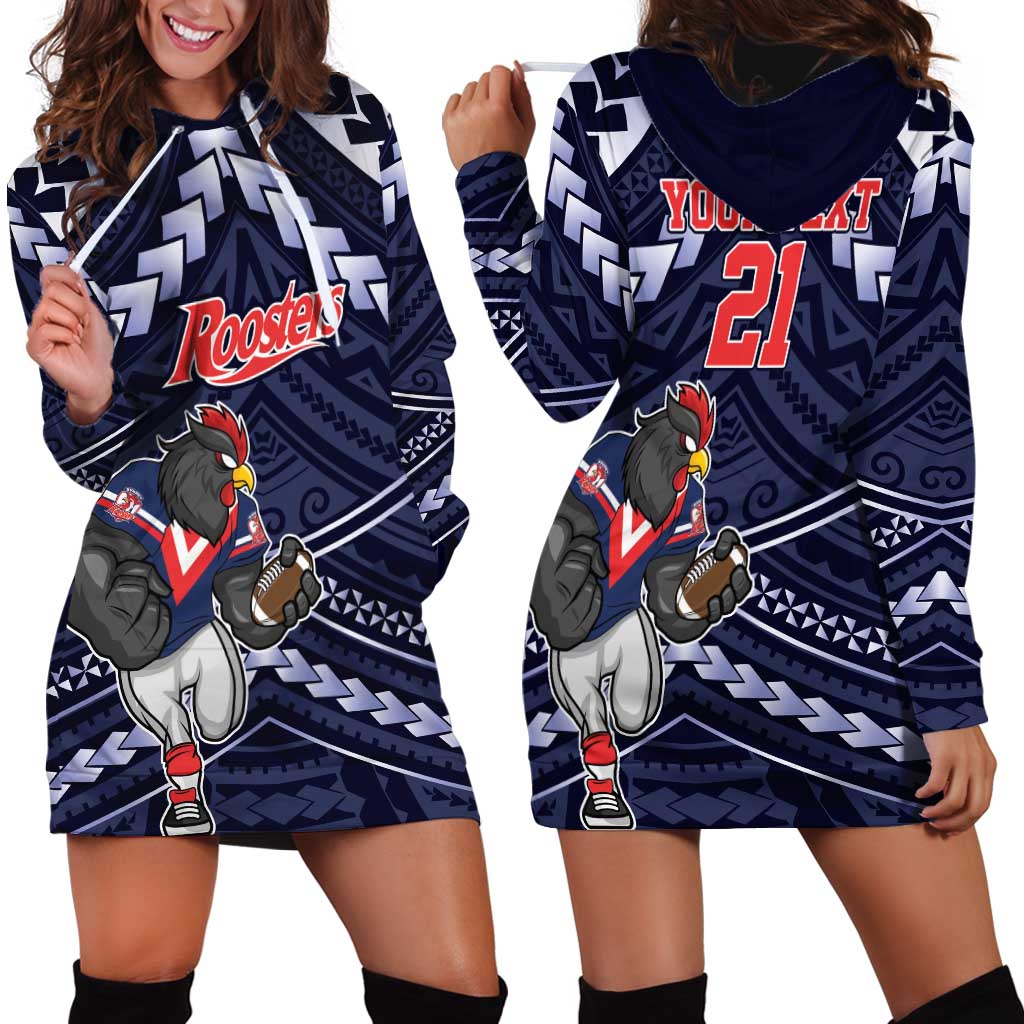 Custom Roosters Rugby Polynesian Tribal Hoodie Dress