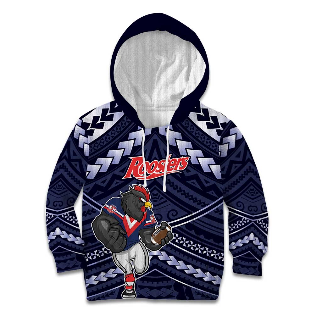 Custom Roosters Rugby Polynesian Tribal Kid Hoodie