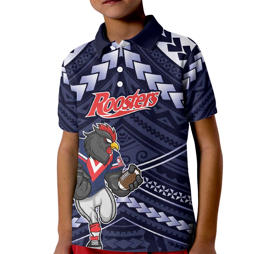 Custom Roosters Rugby Polynesian Tribal Kid Polo Shirt