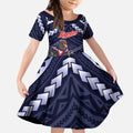 Custom Roosters Rugby Polynesian Tribal Kid Short Sleeve Dress