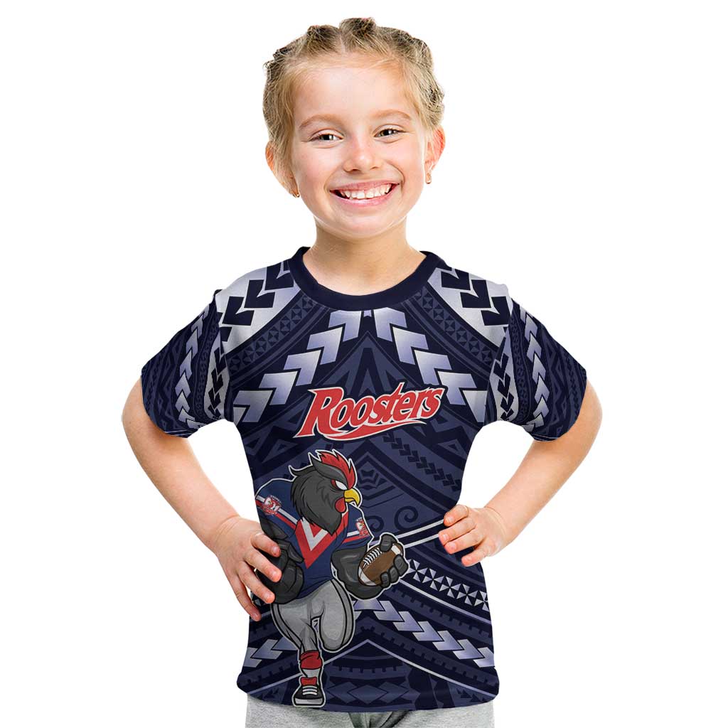 Custom Roosters Rugby Polynesian Tribal Kid T Shirt