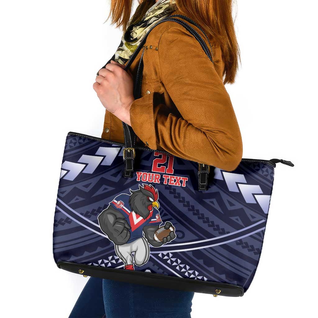 Custom Roosters Rugby Polynesian Tribal Leather Tote Bag