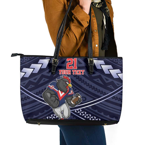 Custom Roosters Rugby Polynesian Tribal Leather Tote Bag