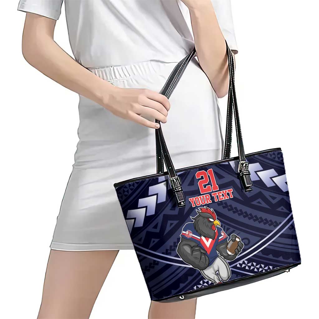 Custom Roosters Rugby Polynesian Tribal Leather Tote Bag