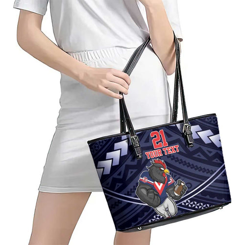 Custom Roosters Rugby Polynesian Tribal Leather Tote Bag