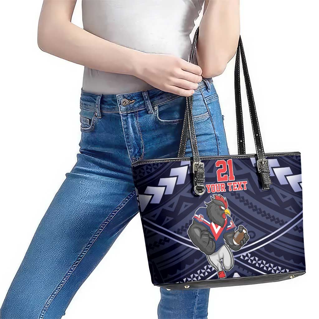Custom Roosters Rugby Polynesian Tribal Leather Tote Bag
