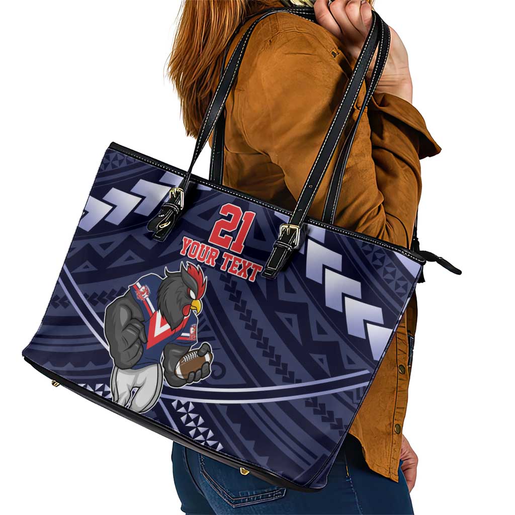 Custom Roosters Rugby Polynesian Tribal Leather Tote Bag