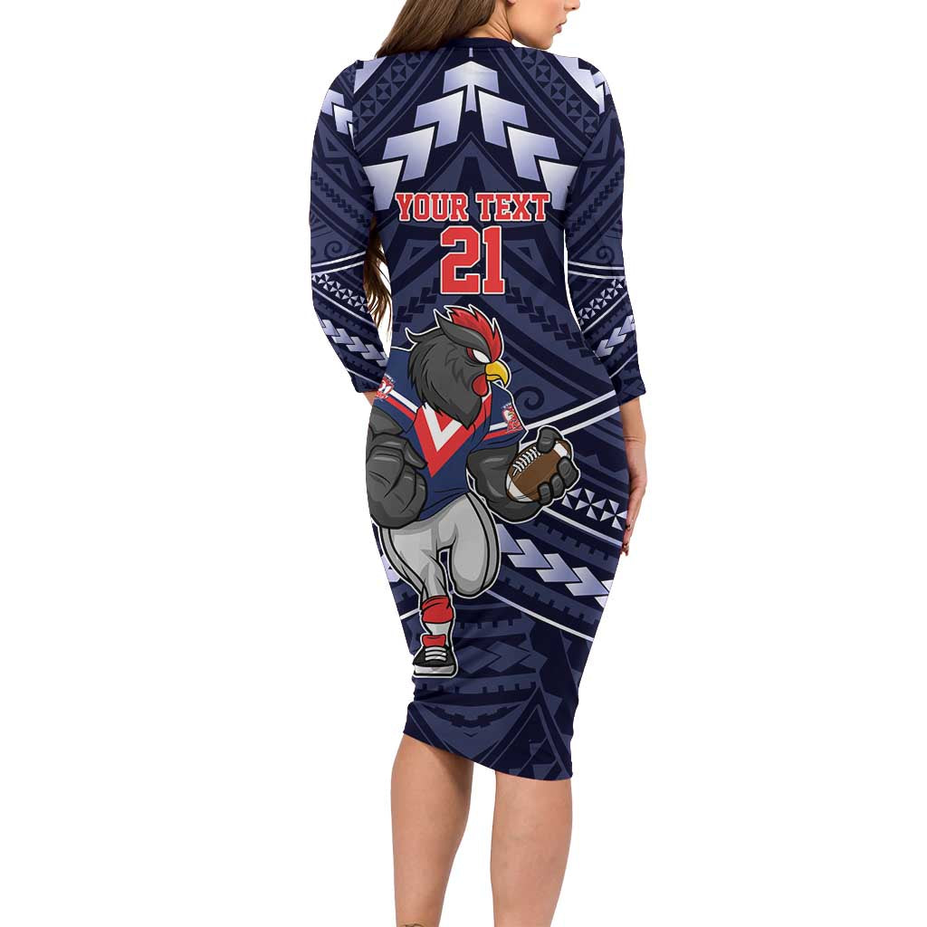 Custom Roosters Rugby Polynesian Tribal Long Sleeve Bodycon Dress