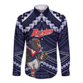 Custom Roosters Rugby Polynesian Tribal Long Sleeve Button Shirt