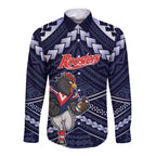Custom Roosters Rugby Polynesian Tribal Long Sleeve Button Shirt