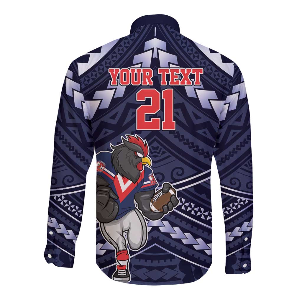 Custom Roosters Rugby Polynesian Tribal Long Sleeve Button Shirt
