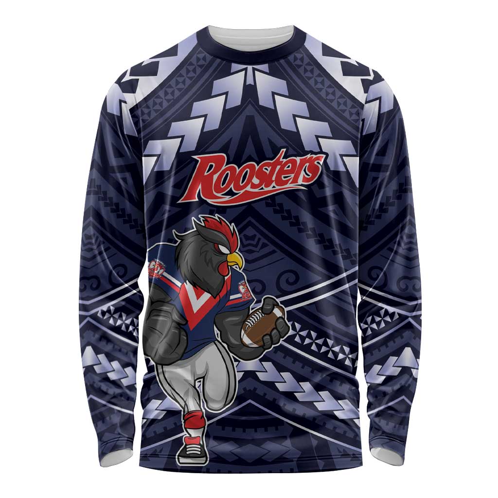 Custom Roosters Rugby Polynesian Tribal Long Sleeve Shirt