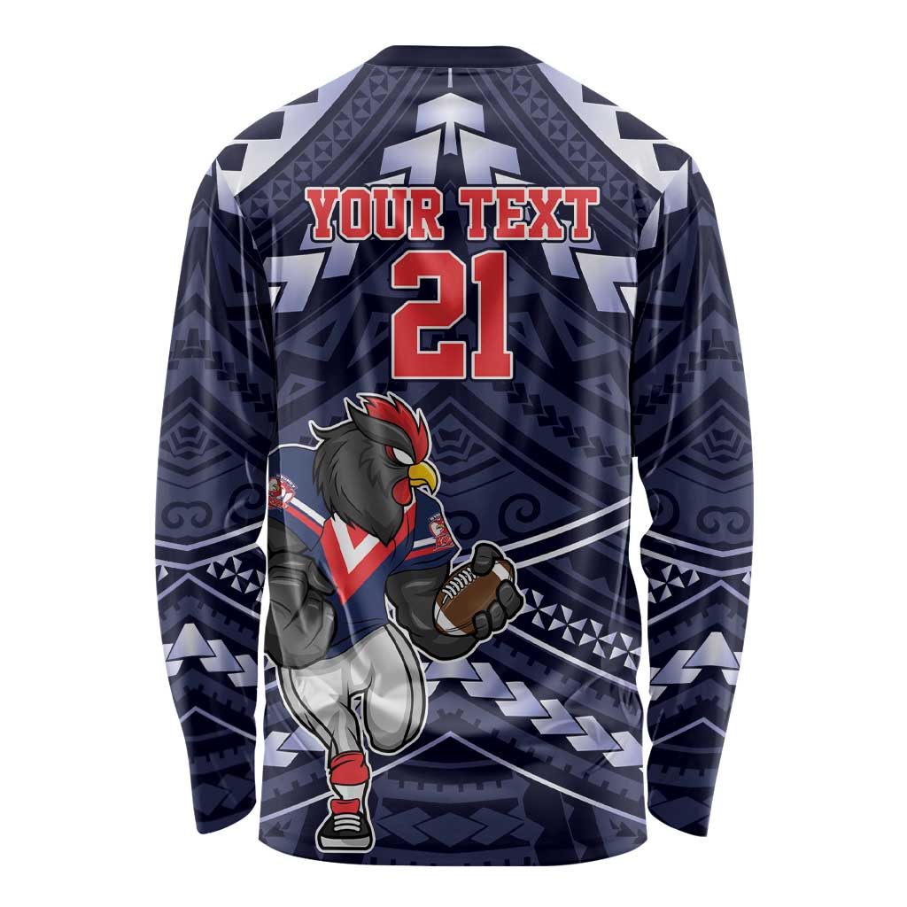 Custom Roosters Rugby Polynesian Tribal Long Sleeve Shirt