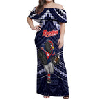 Custom Roosters Rugby Polynesian Tribal Off Shoulder Maxi Dress