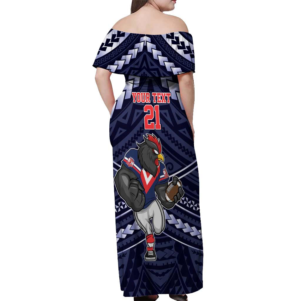 Custom Roosters Rugby Polynesian Tribal Off Shoulder Maxi Dress