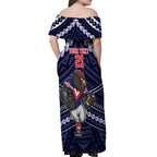 Custom Roosters Rugby Polynesian Tribal Off Shoulder Maxi Dress