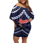 Custom Roosters Rugby Polynesian Tribal Off Shoulder Short Dress