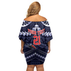 Custom Roosters Rugby Polynesian Tribal Off Shoulder Short Dress
