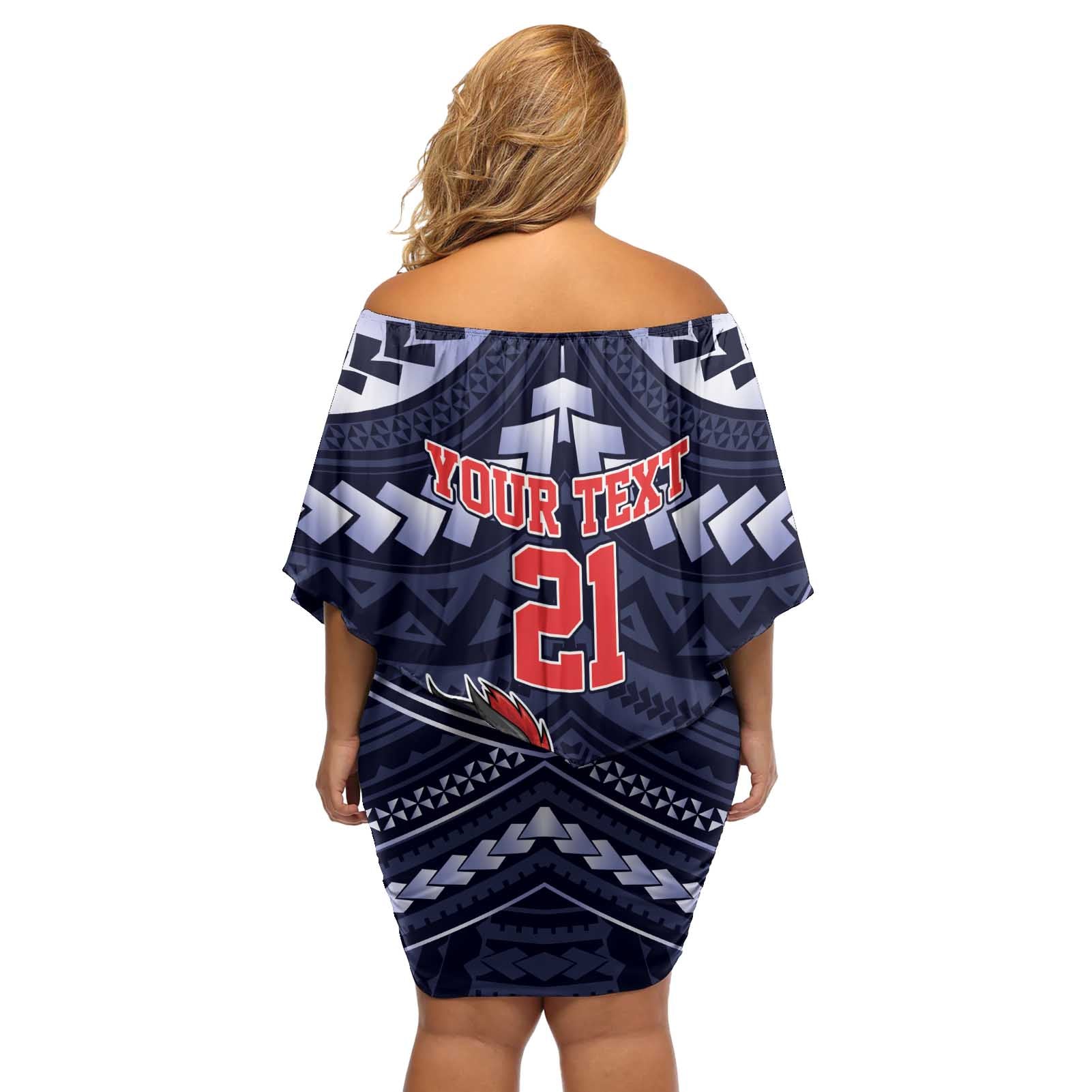 Custom Roosters Rugby Polynesian Tribal Off Shoulder Short Dress