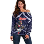 Custom Roosters Rugby Polynesian Tribal Off Shoulder Sweater
