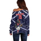 Custom Roosters Rugby Polynesian Tribal Off Shoulder Sweater