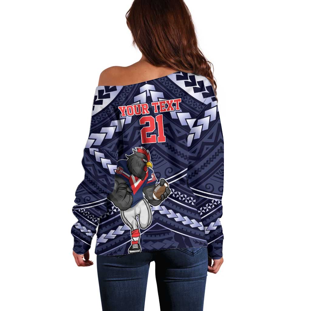Custom Roosters Rugby Polynesian Tribal Off Shoulder Sweater