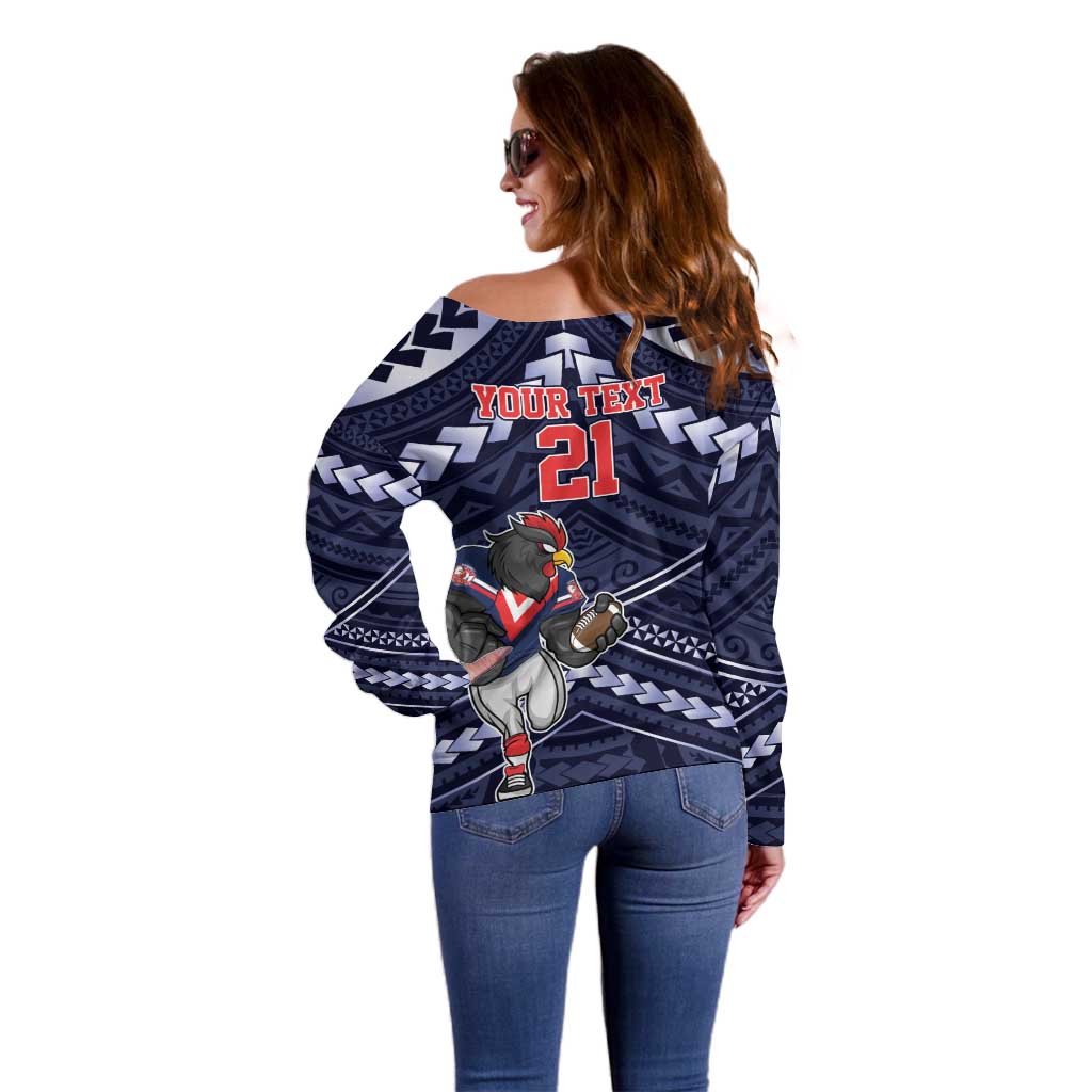 Custom Roosters Rugby Polynesian Tribal Off Shoulder Sweater