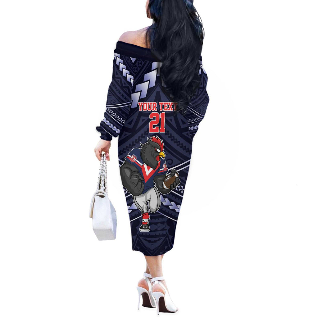 Custom Roosters Rugby Polynesian Tribal Off The Shoulder Long Sleeve Dress