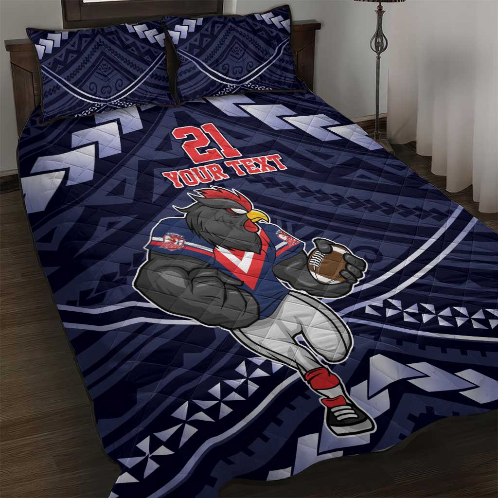 Custom Roosters Rugby Polynesian Tribal Quilt Bed Set