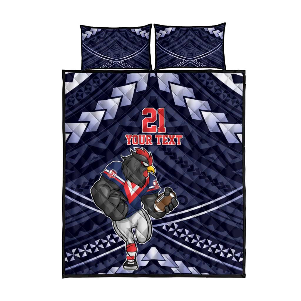Custom Roosters Rugby Polynesian Tribal Quilt Bed Set