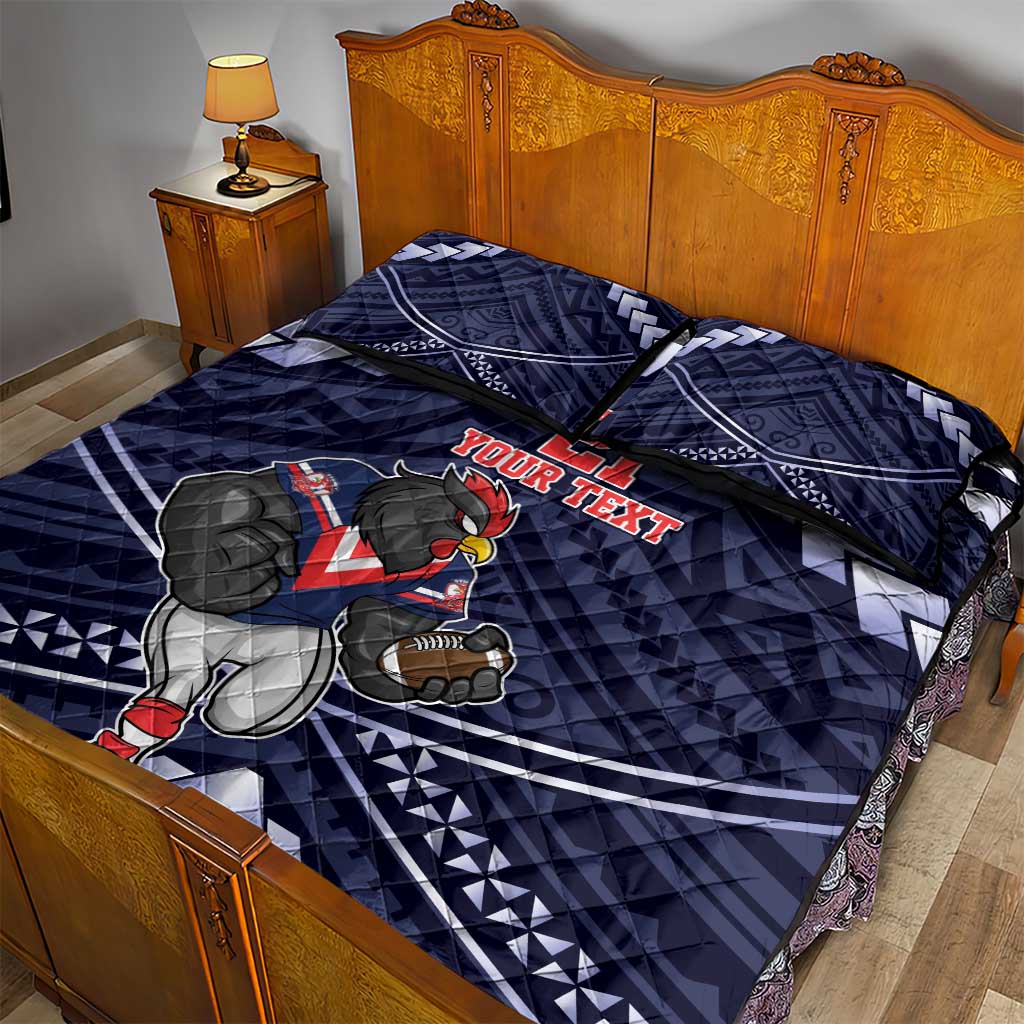Custom Roosters Rugby Polynesian Tribal Quilt Bed Set