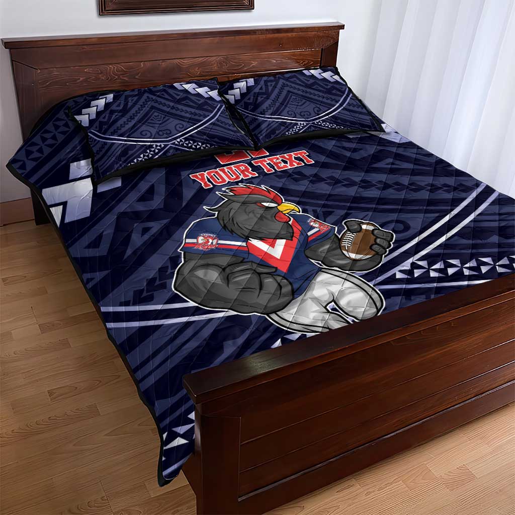 Custom Roosters Rugby Polynesian Tribal Quilt Bed Set