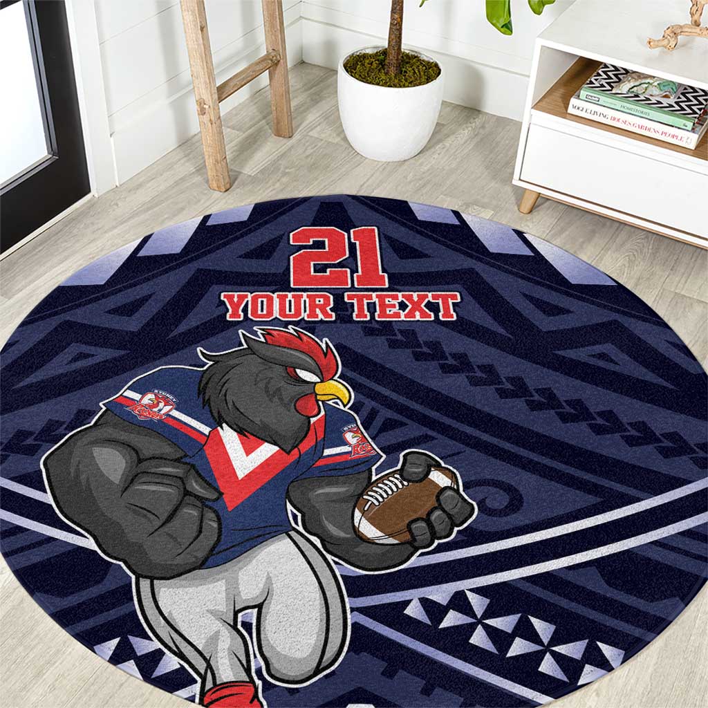 Custom Roosters Rugby Polynesian Tribal Round Carpet