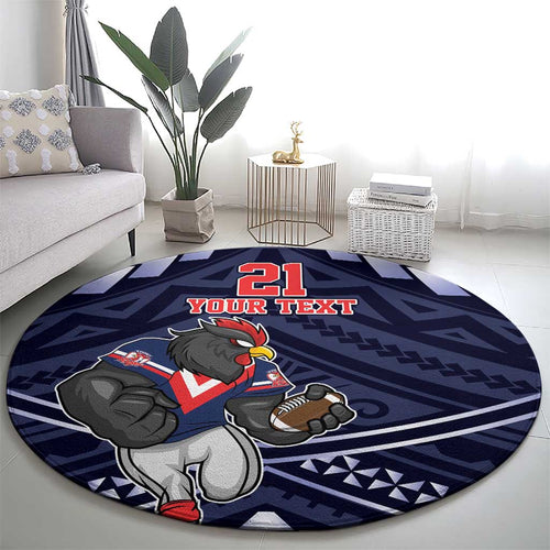 Custom Roosters Rugby Polynesian Tribal Round Carpet